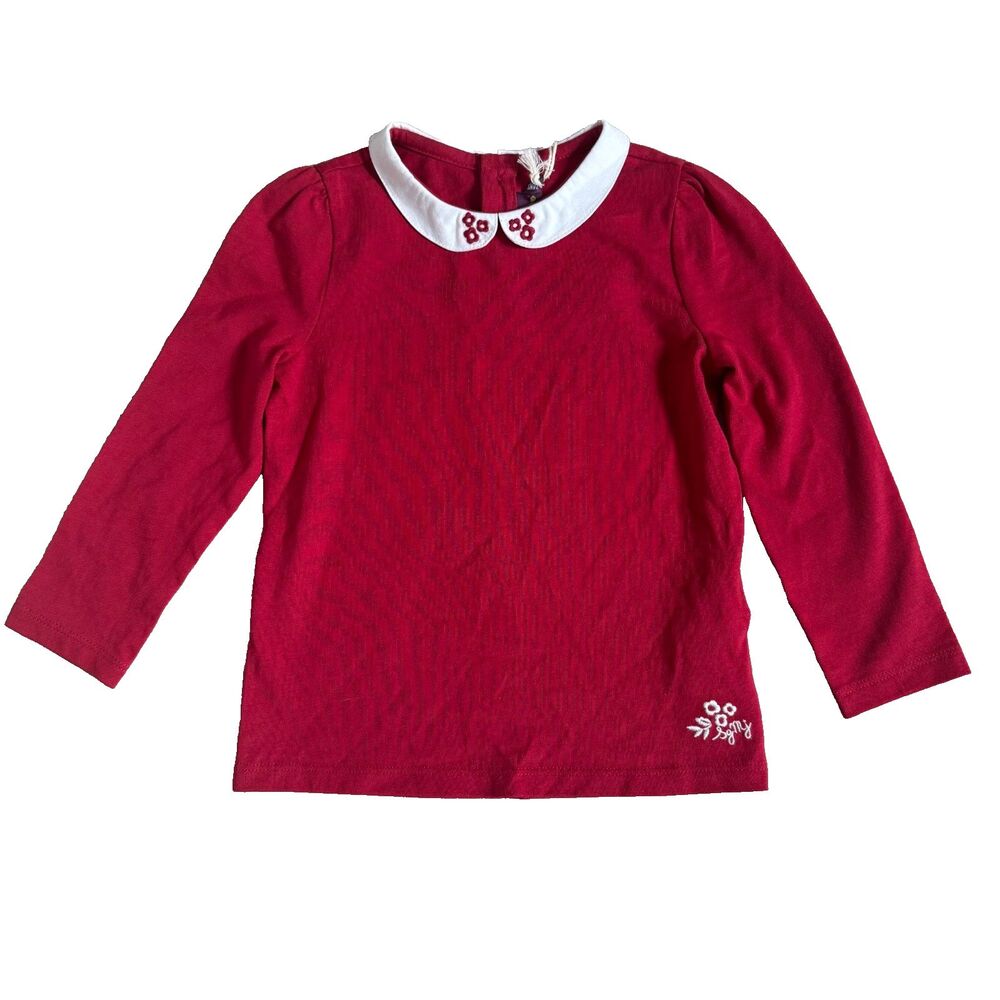 Sergent Major Shirt Kids 2 Red Peter Pan Collar Floral Embroidered NEW FLAW